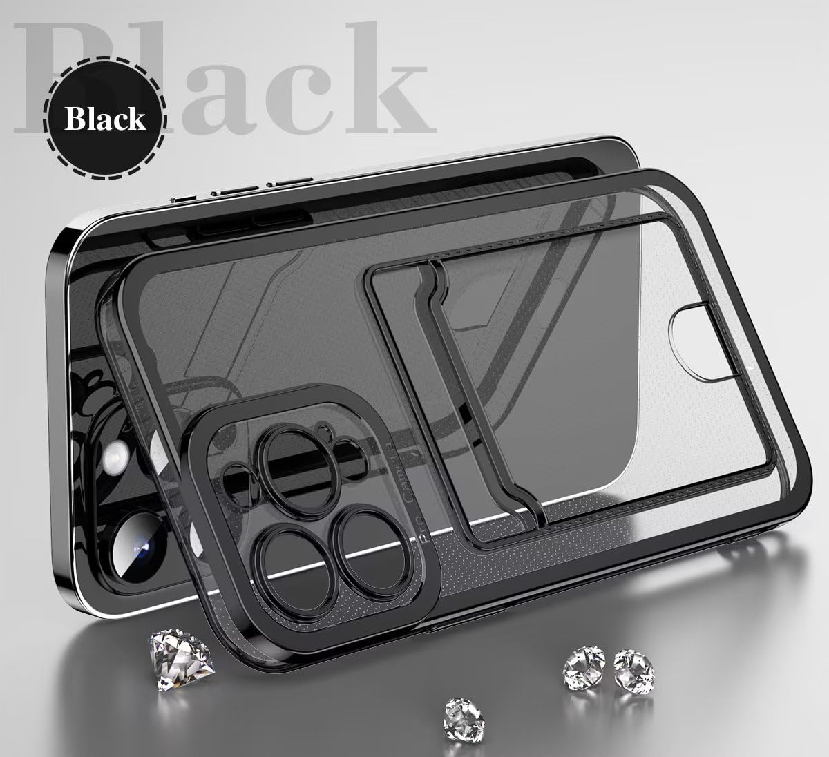 Rnrieyta Miagon Case for iPhone 14 Pro,Clear Slim Cover Soft Electroplated Wallet Case Bag Cover Transparent Back Card Slot Holder Shockproof Women Girls Bumper