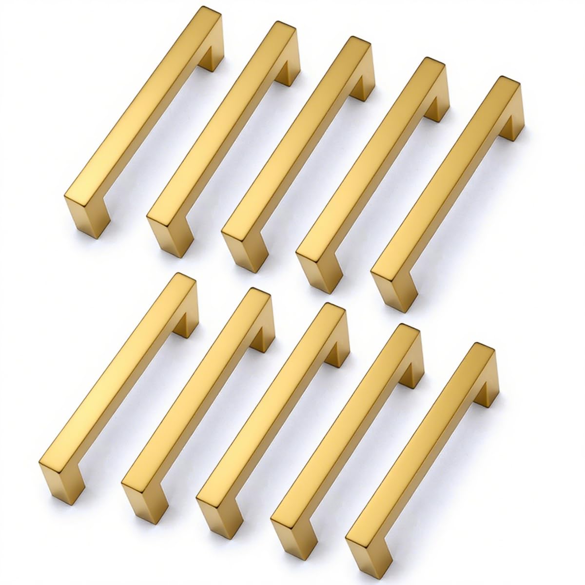 Drenky Juego de 10 tiradores de puerta de acero inoxidable dorado, con tornillo, para cajones, armarios, muebles, cocina, decoración del hogar, distancia entre orificios de 96 mm