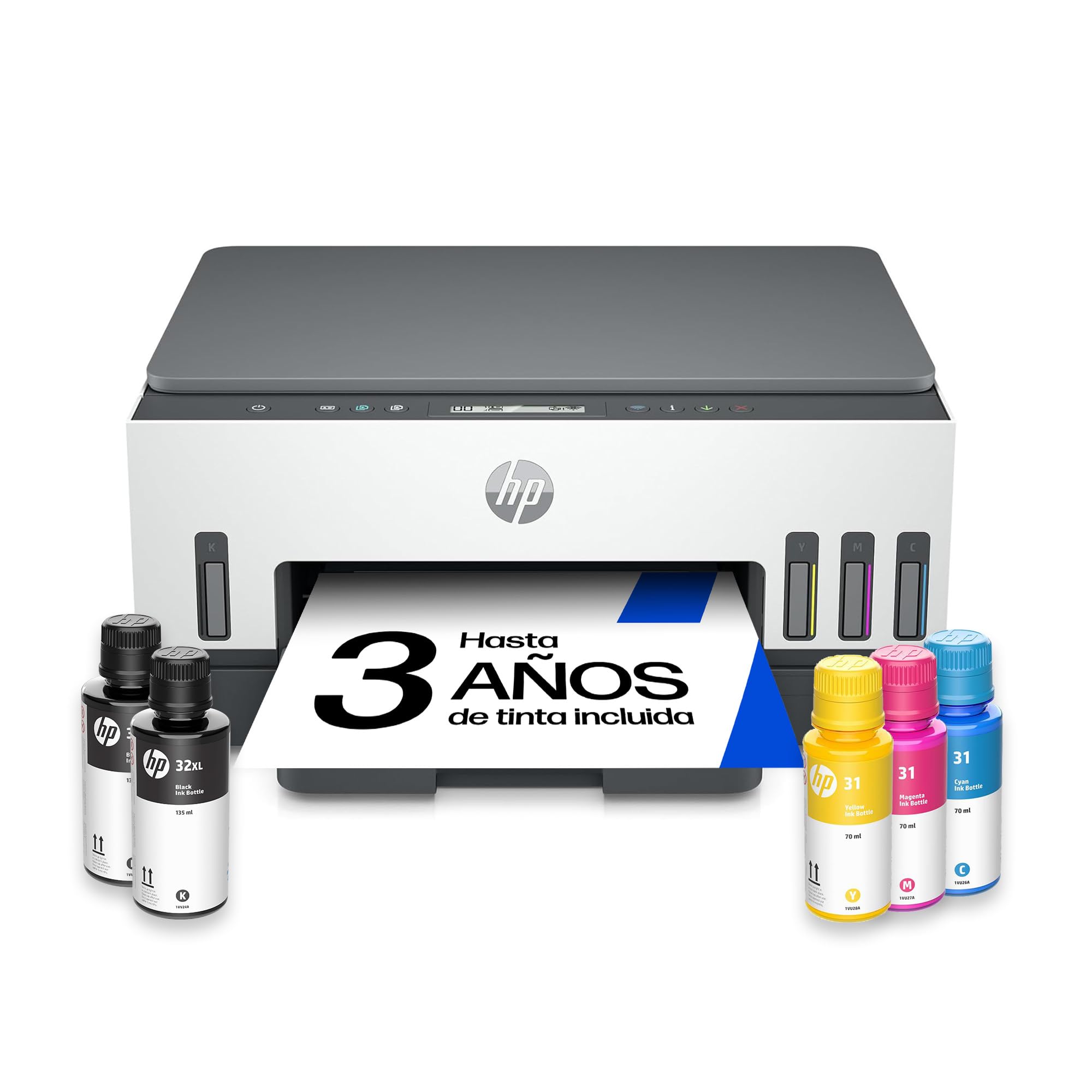 HP Smart Tank 7005 28B54A - Impresora A4 Multifunción con Deposito de Tinta Recargable, Impresión a Color, Escaner, Copiadora, Wi-Fi, Smart App, Blanca y Gris Oscuro Blue Angel