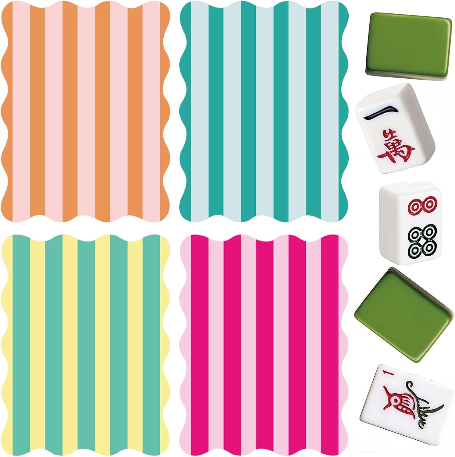 Soulchen 4 Pcs 2026 Mahjong Shuffler Cards Thick PVC Tile Mixers with Wavy Scalloped Edges Fun Game Accessories for Mixing Tiles Funny Mahjong Gifts for Lovers Playing Game(Colorful Striped)