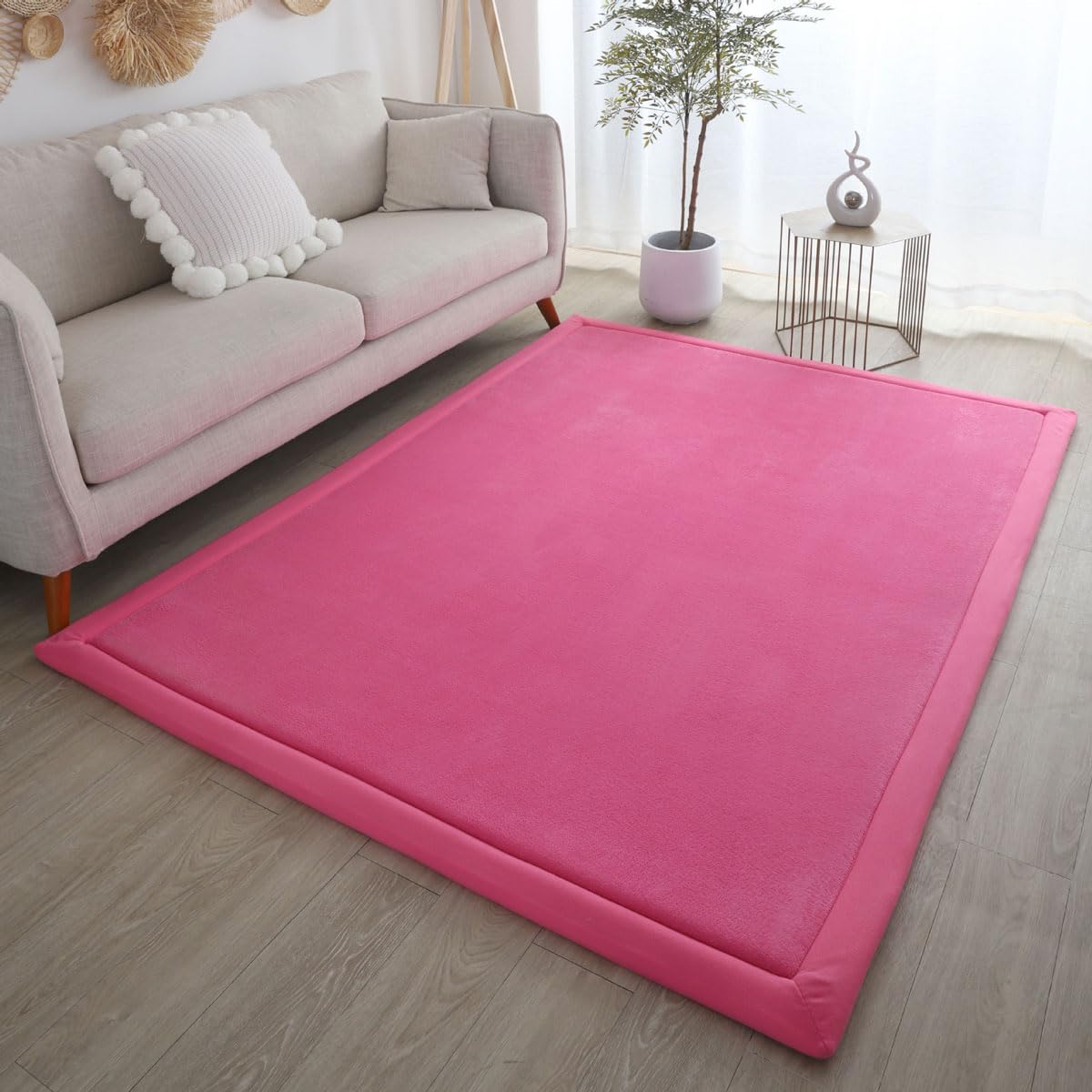 Dmkjdzsw Crawling Mat for Baby Non-slip，Nursery Rug，Coral Velvet Area Rugs，2cm Thick Kids Carpet-Hot Pink-80 * 120cm