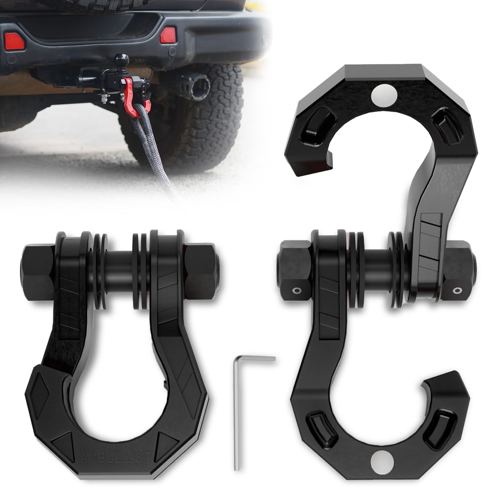 3/4" D Ring Separate Shackles, 44,000lbs Break Strength Easy Open Towing Winch Shackles, Heavy Duty Shackles with 7/8" Screw Pin for Tow Strap Winch Off Road Vehicle Recovery, BlackBlack