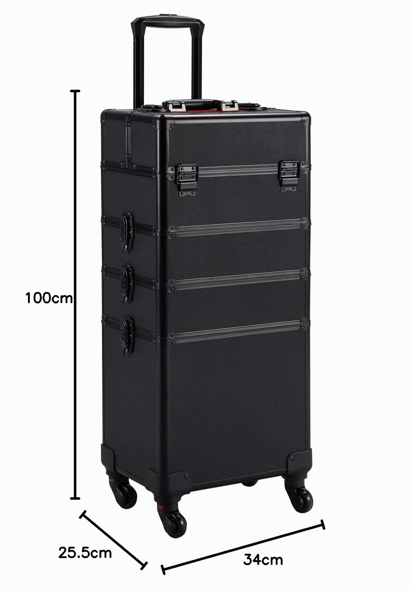 Yaheetech Maletín Maquillaje Profesional 4 en 1 con Ruedas para Peluqueria | Maleta de Maquillaje con Cuatro Ruedas, Bloqueable y Reforzado,34x25.5x80.5cm