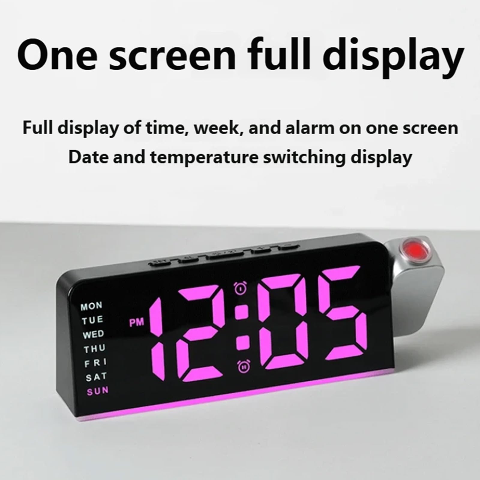 Generisch Digitaler Projektionswecker mit um 180° drehbarem Deckenprojektor, Lauten Alarmen, Temperaturdatum für Schlafzimmer, Temperaturdatum für Schlafzimmer