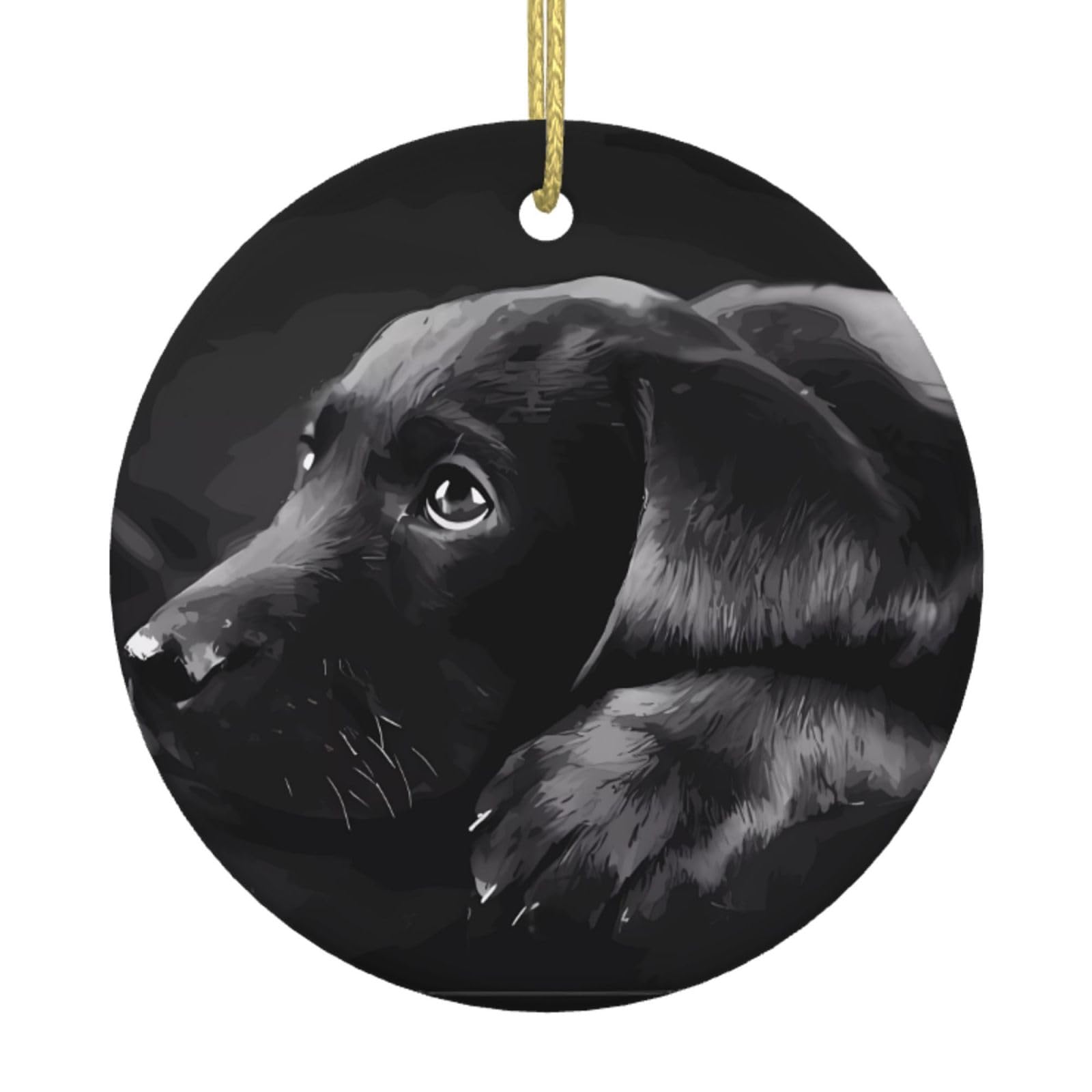 Ceramic Christmas Tree Ornament â€“ Black Labrador Puppy Print Round Keepsake for Xmas, New Year, and Festive Decor