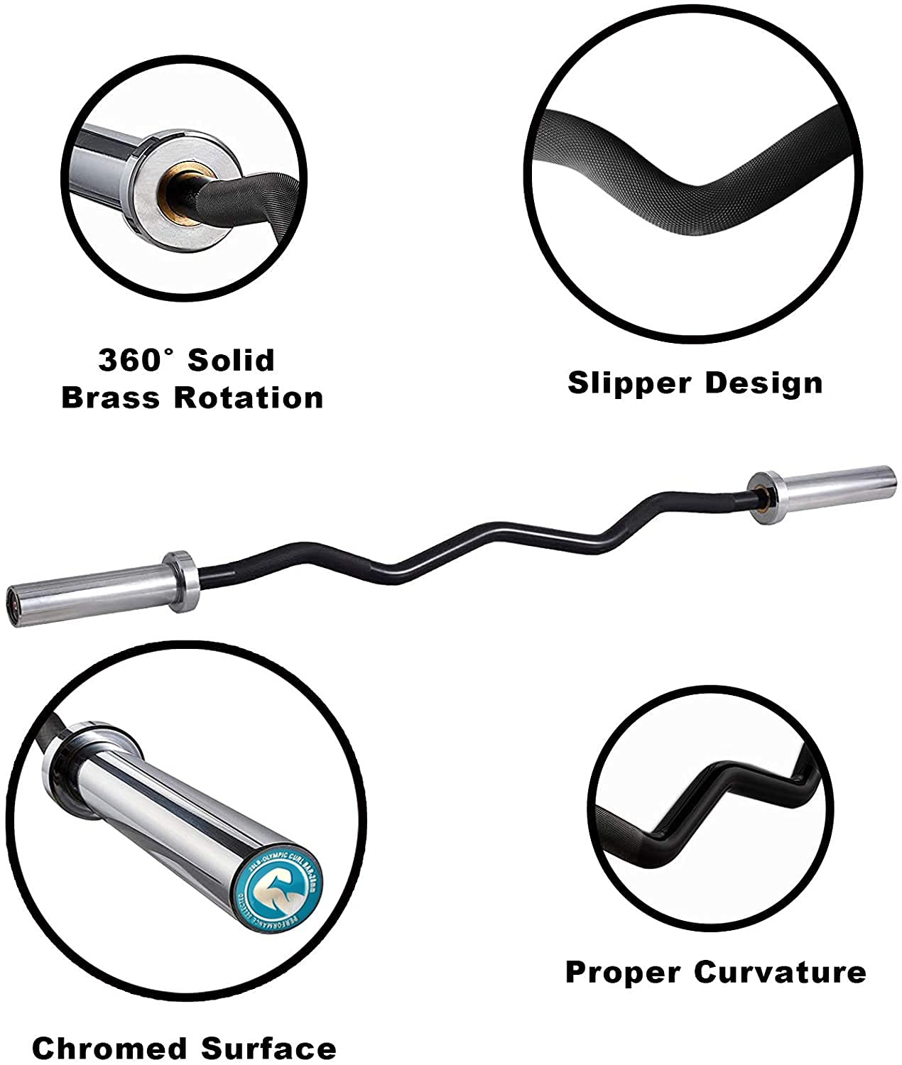 Buy Chong Fitness Olympic EZ Curl Bar 47Inch/86Inch(7ft) (350lb/1500lb