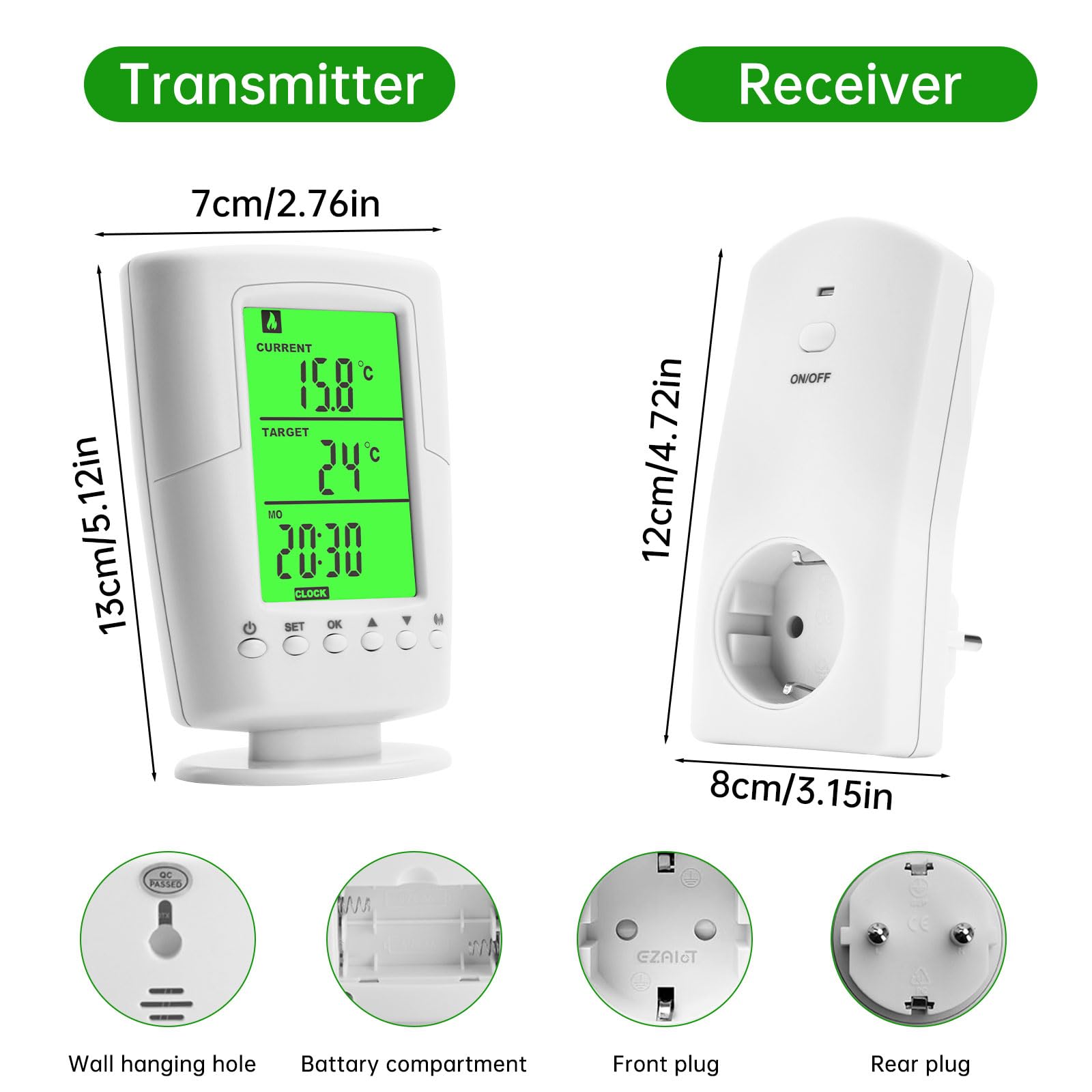 Diymore Controlador de Temperatura Enchufe 230V,Toma de Control de Temperatura Inalámbrica,Termostatos de refrigeración y calefacción
