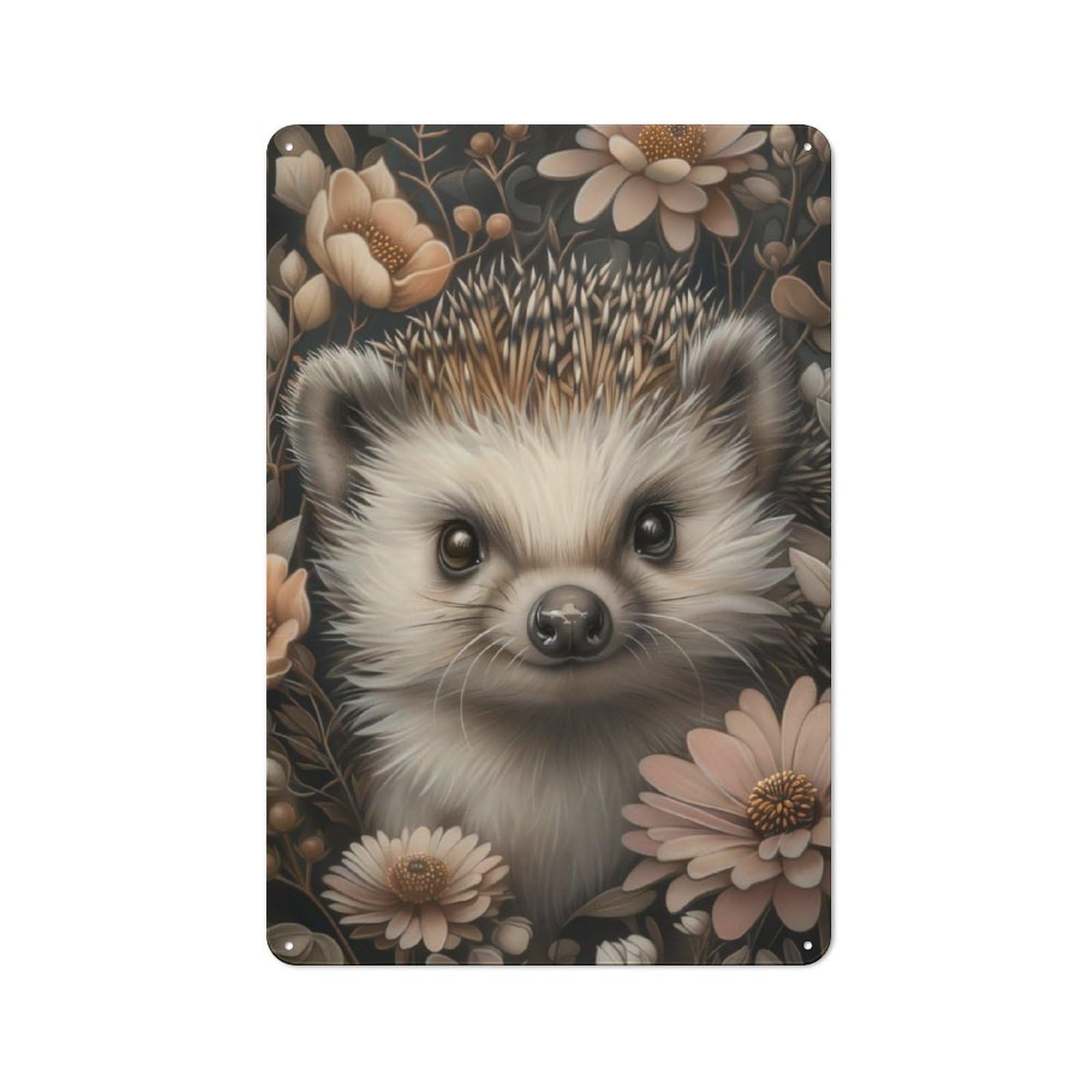 Junmoney Cute Whimsical Hedgehog Metal Tin Sign, Clean Printed Wall Decor For Breakfast Nook, Kitchen Wall And Home Cafe, 30X20cm