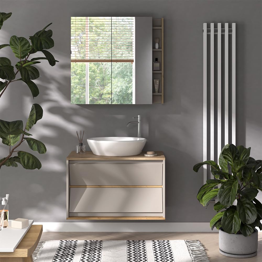 Vicco Mueble bajo Lavabo Edelin, Cachemira, 80 x 50 cm | con 2 cajones, para montaje en pared y apto para sifones estándar