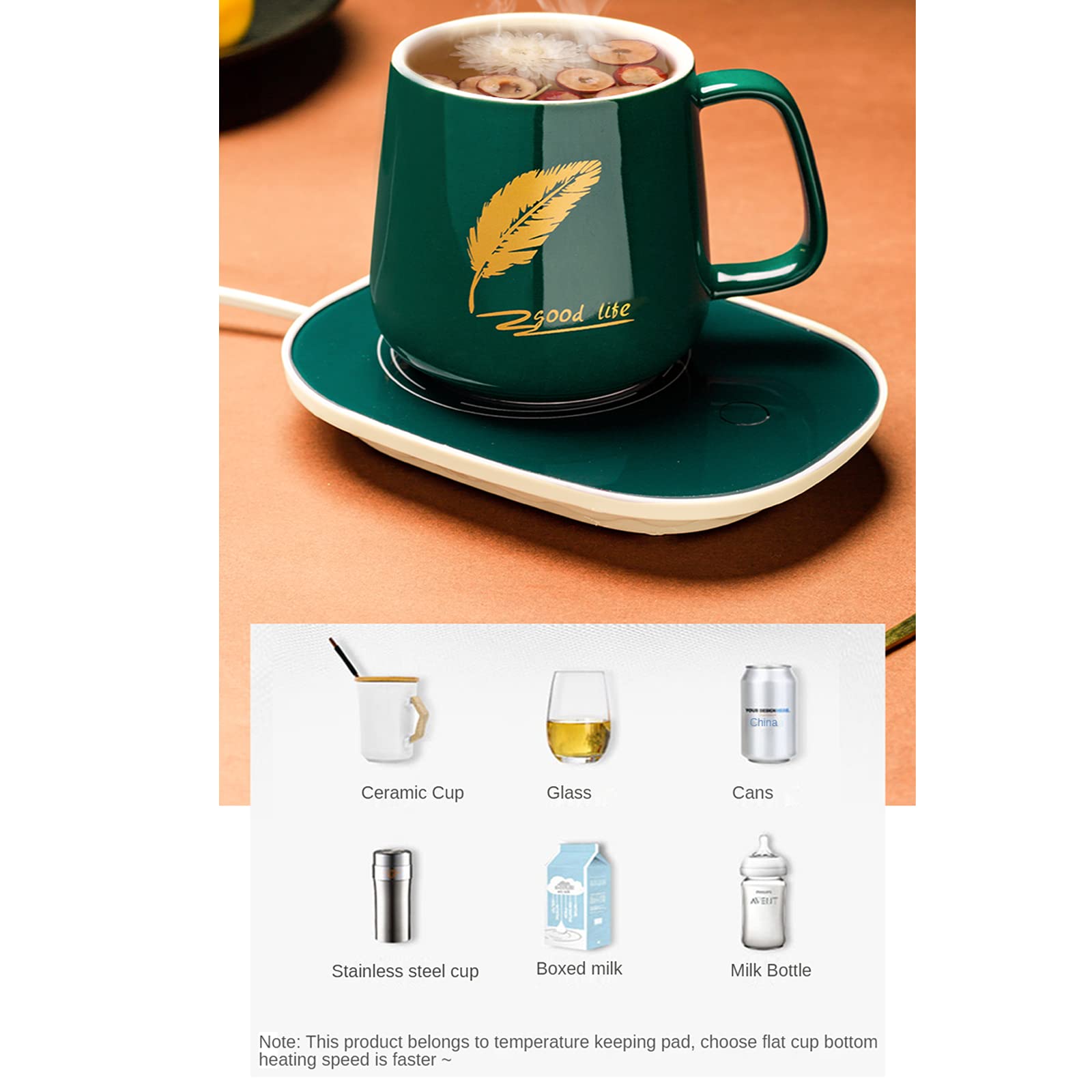Calentador Eléctrico de Bebidas, Juego de Calentador y Taza de Café, Calentador de Tazas Eléctrico de 131 ℉ / 55 ℃ para Uso en el Hogar y la Oficina