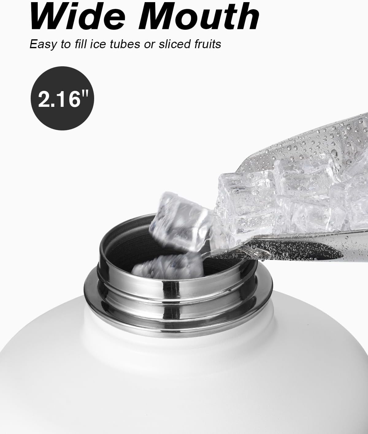 Coolflask 128 oz Gallon Water Bottle Insulated with Straw &3 Lids, Water Jug Large Stainless Steel Metal Vacuum Wide Mouth for Sports, Gym or Office, Non-BPA Keep Cold 48H Hot 24H, White