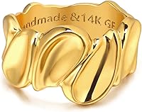 Vista 1 de Gold Concave Ring for Women Twisted 14K Gold Plated Minimalist Stack Chunky Band Finger Jewelry Size 10