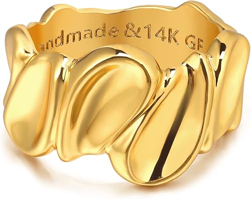 Gold Concave Ring for Women Twisted 14K Gold Plated Minimalist Stack Chunky Band Finger Jewelry Size 10