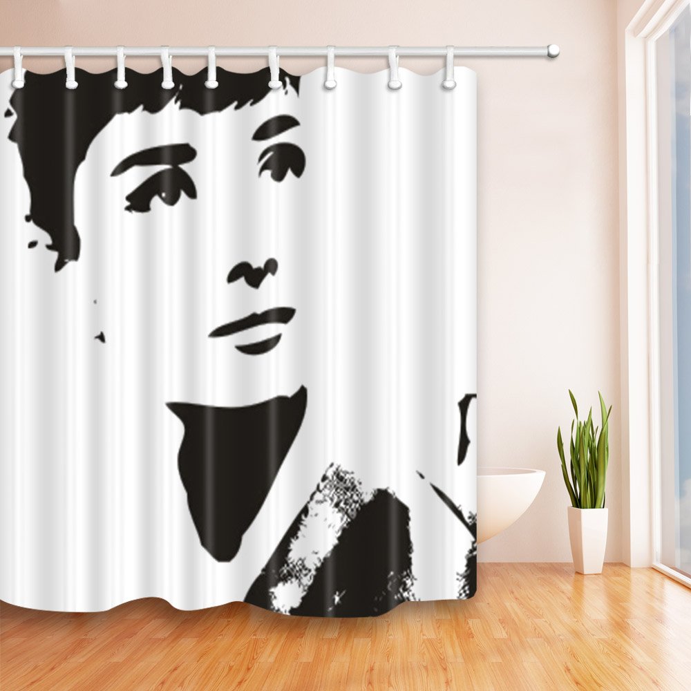 Audrey Hepburn Shower Curtain Black White Creative Elegant Classic Simple Personality Movie Star 70 x 70 Inch Home Waterproof Bathroom Accessories Hanging Curtains