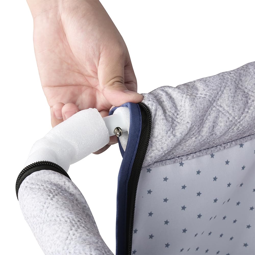 HUOLE Łóżeczko boczne, leżak jednoosobowy, możliwość regulacji, możliwość regulacji nachylenia, 4-stopniowa regulacja wysokości, do 25 kg, kółka obrotowe 360º, moskitiera, kosz na śmieci, granatowy