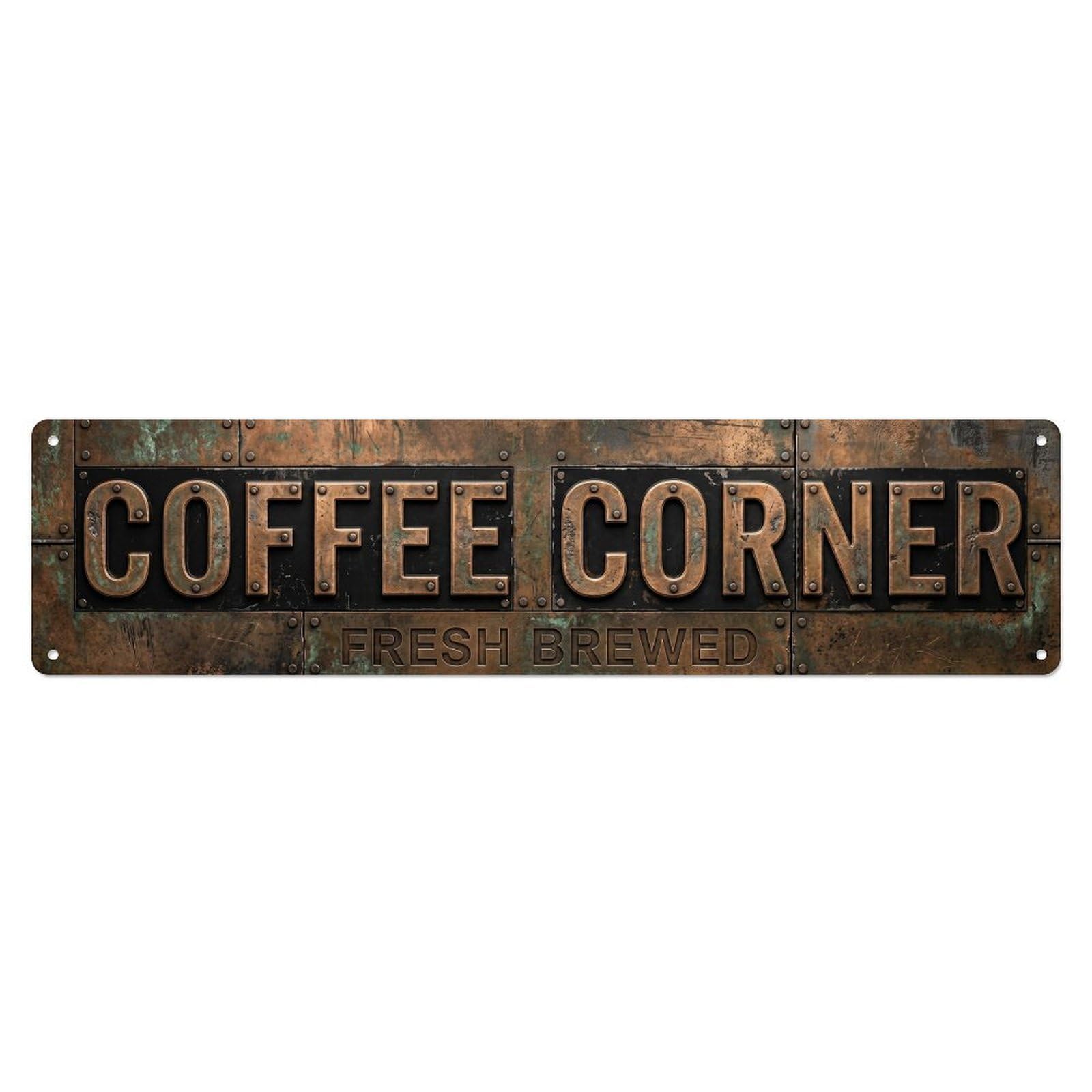 Coffee Corner Bronze Industrial Metal Tin Sign