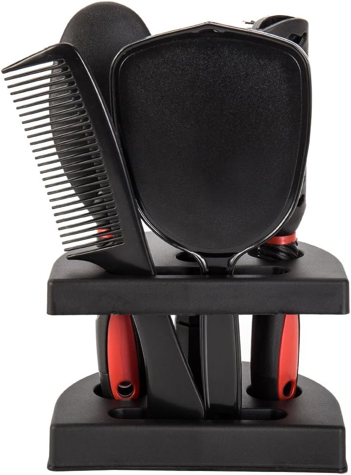 5pcs Hair Comb Set Women Ladies Hair Care Velvet Touch Paddle Hair Brush,Comb,Mirror And Holder Stand Set- Hair Care Massage Brush-No More Tangle -Adults & Kids (Red)