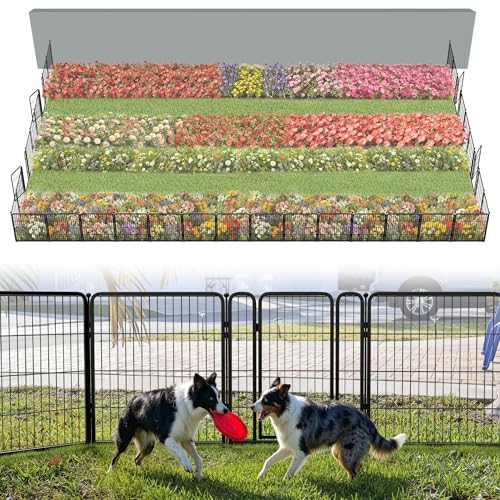 Image of FXW Garden Fence Outdoor for the Yard - 32in(H) x 72.9ft(L) Heavy Duty Metal Animal Barrier for Dog, No Dig Decorative Dog Fence, 32 Panels, Black
