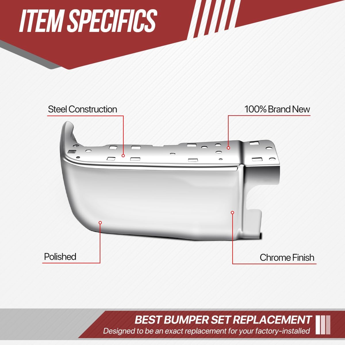 Rear Left Bumper End Caps Compatible with 2014-2021 Toyota Tundra, Without Parking Sensor Holes, Steel, Chrome TO1104140 TO1105140 521520C030 521510C100