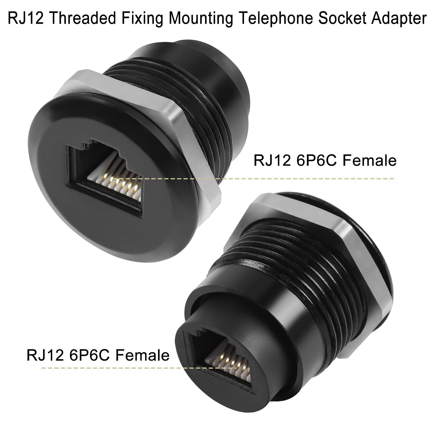 QIANRENON RJ12 gwint mocowanie gniazdo telefoniczne adapter CAT3 RJ12 6P6C gniazdo na gniazdo wbudowane przyłącze montażowe, do komunikacji głosowej modem telefonu