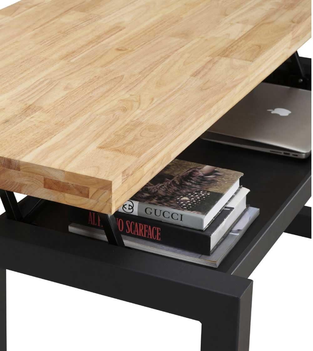 Mesa Centro Elevable Darek 120x60x47,5 cm – Tablero Madera Roble y Patas Metálicas en ‘U’, Estilo Industrial para Salón o Sala de Espera en Color Roble Nordish y Patas Negras