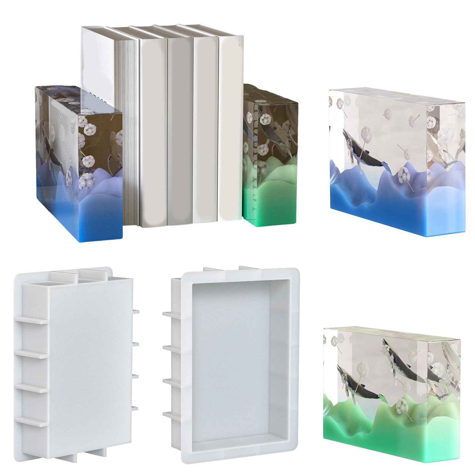 Molde multifuncional de forma rectangular, resina epoxi, herramienta para hacer manualidades, adecuado para decoración del hogar y la oficina, moldes de silicona para sujetalibros para decoración del