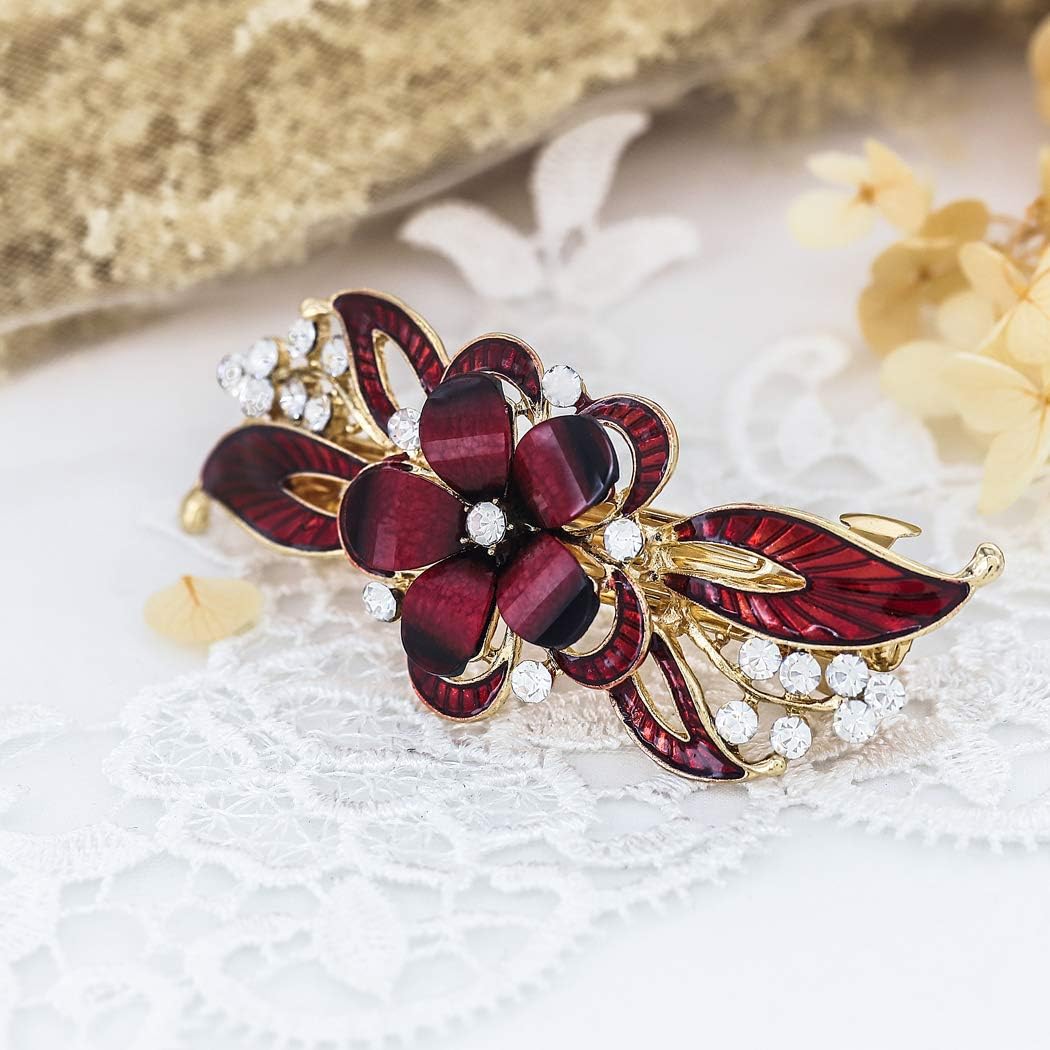 Jovono Wedding Hair Clip Bridal Hair Pins Hair Accessories with Flower Headpieces for Women (Red) - Image 5