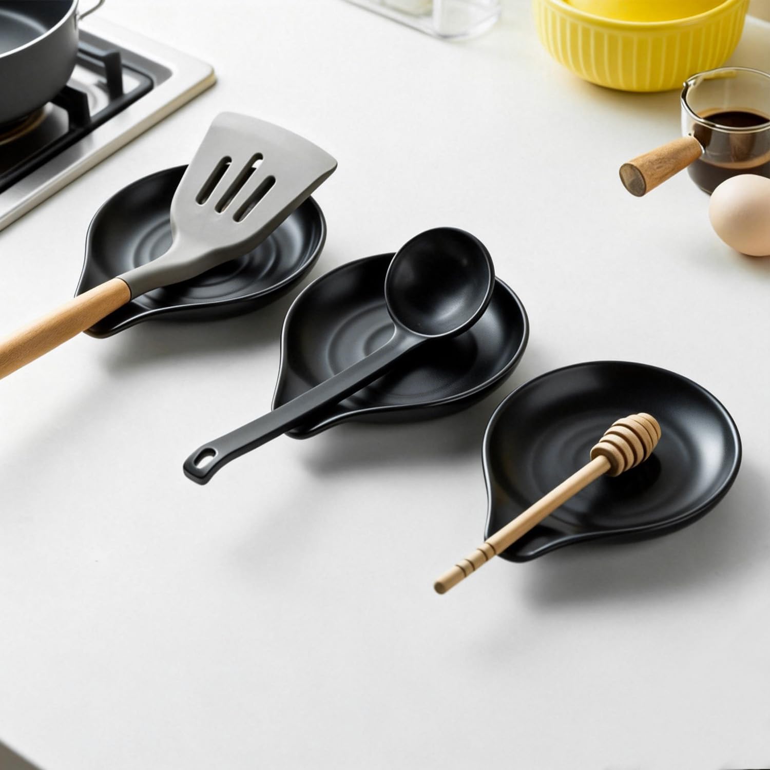 Reposa Cucharas Cocina, Reposacucharas de Cerámica con Diseño en Espiral Para Estufa, Encimera de Cocina Y Mesa; Soporte Resistente Al Calor Para Cucharones Y Espátulas