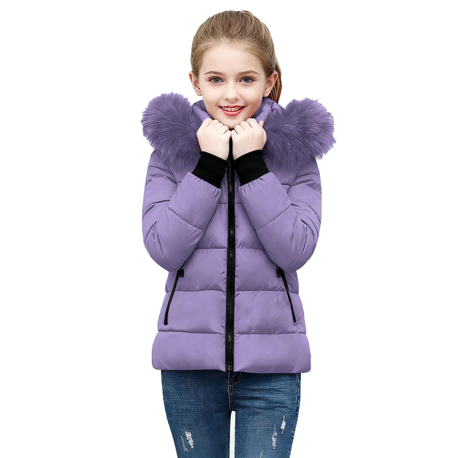 Générique Manteaux Fille Doudoune Enfant Doudoune Epaisse Coat à Capuche Vestes Coupe-Vent Vêtements Décontracté Manteaux Classique Veste Couleur Unie Vetement