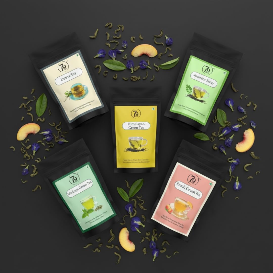 79Degree Green Tea Sampler, 100% Natural 5-Flavor Variety, Loose Leaf Functional Blends for Immunity and Stress Relief, 125 gm 4