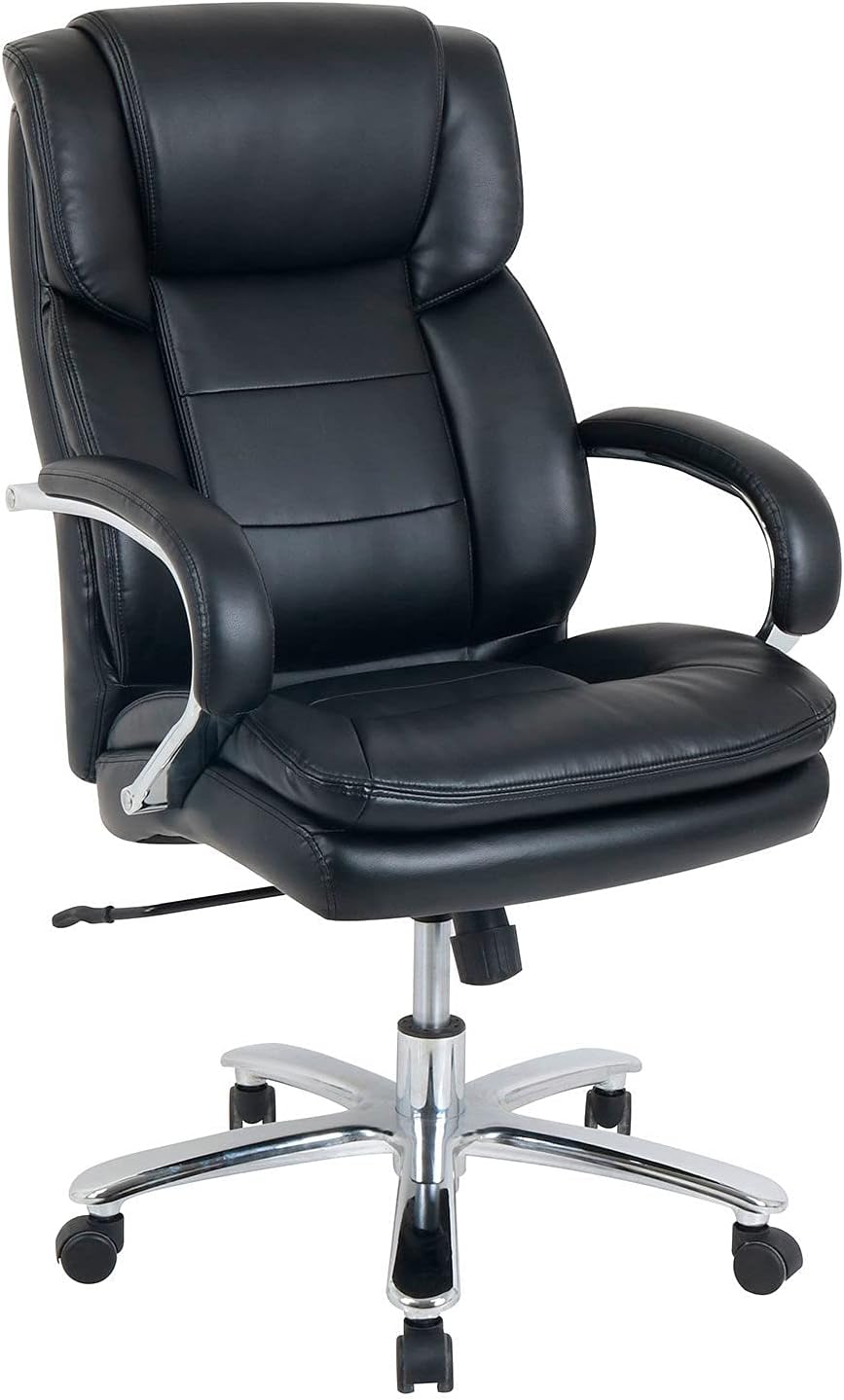 Global Industrial 24 Hour Chair with High Back & Fixed Arms, Bonded Leather, Black