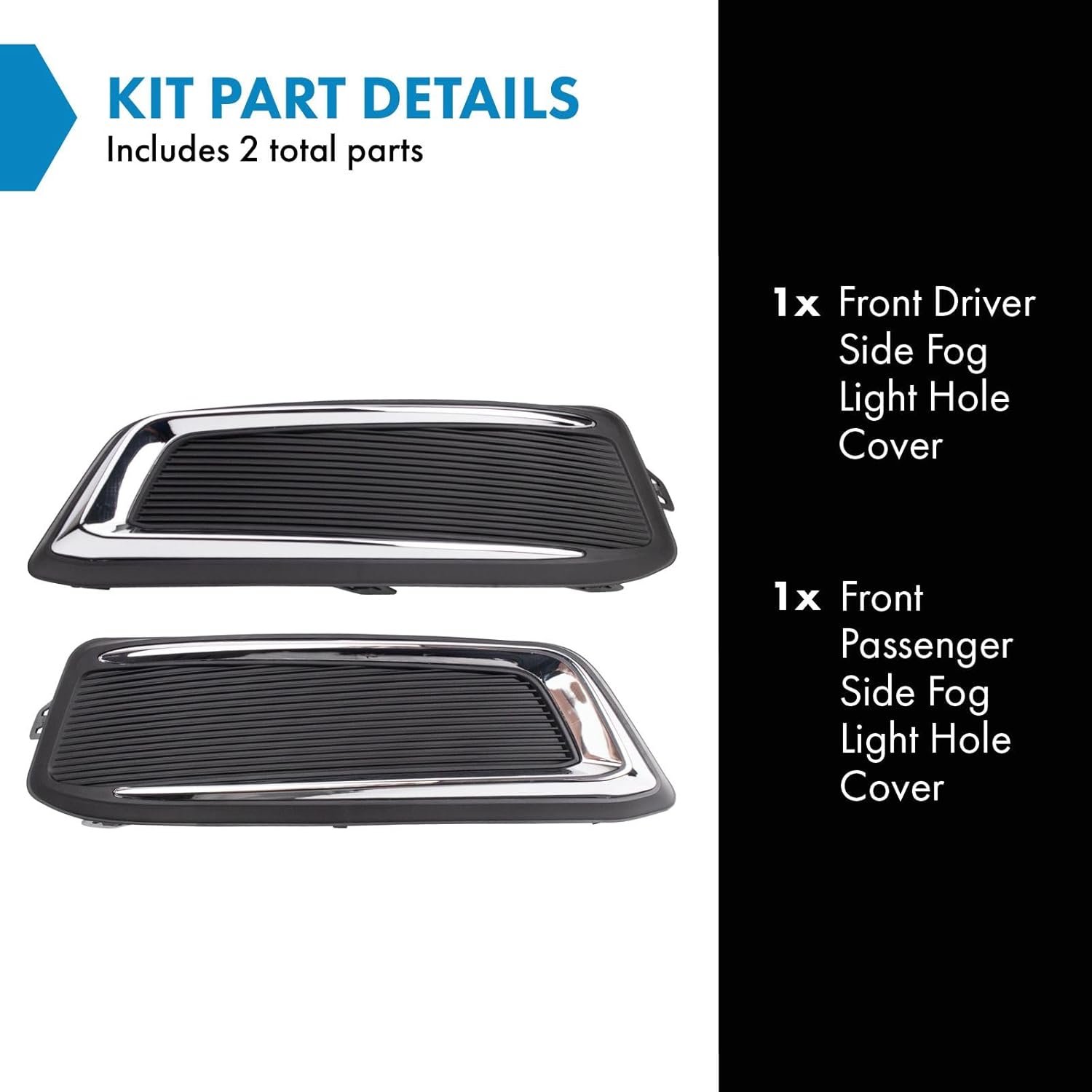 TRQ Front Fog Light Hole Cover Set,Fog Light Cover Set Chrome & Black Compatible with 2014-2020 Chevrolet Impala GM1038145 GM1039145