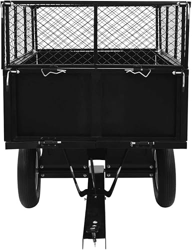 Miniatura 2 de Matalde Camión volquete de acero resistente para cortacésped, carga de 661.4 libras, remolque utilitario de jardín con paredes laterales extraíbles