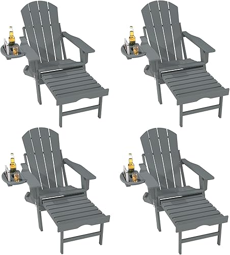 Miniatura 11 de FOOWIN Adirondack - Silla Adirondack con otomana retráctil, silla Adirondack plegable ajustable de polietileno de alta densidad con bandejas 4 en 1