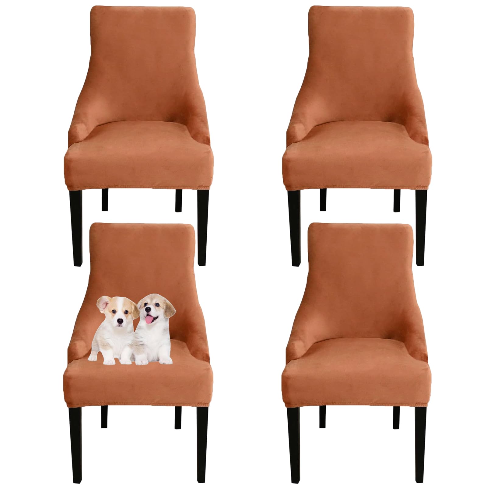 GUYIRT Velvet Wingback Dining Chair Covers, Stretch Wingback Side Chair Slipcover, Sloping Arm Chair Cover, for Home, Banquet (orange,set of 4)