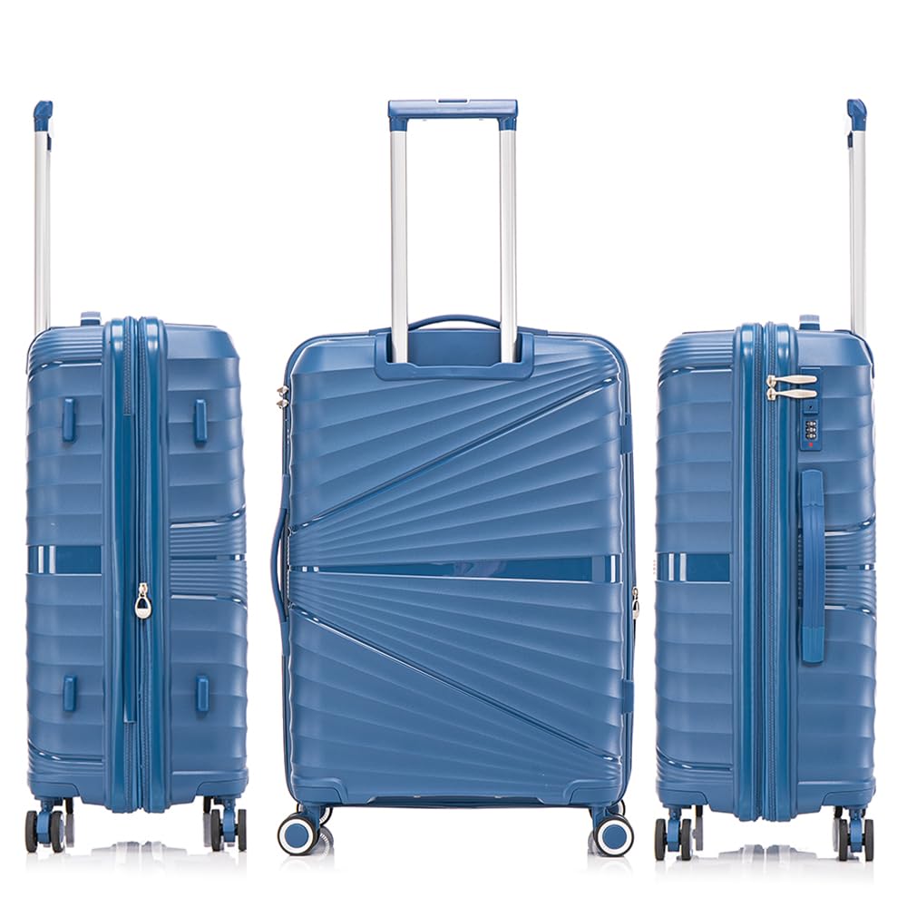 1990s Maleta Mediana expandible Polipropileno 65cm para 23kg (79L)| Maleta semirigida Extensible con 4 Ruedas Giratorias y Candado Incrustada (AzulMarino)