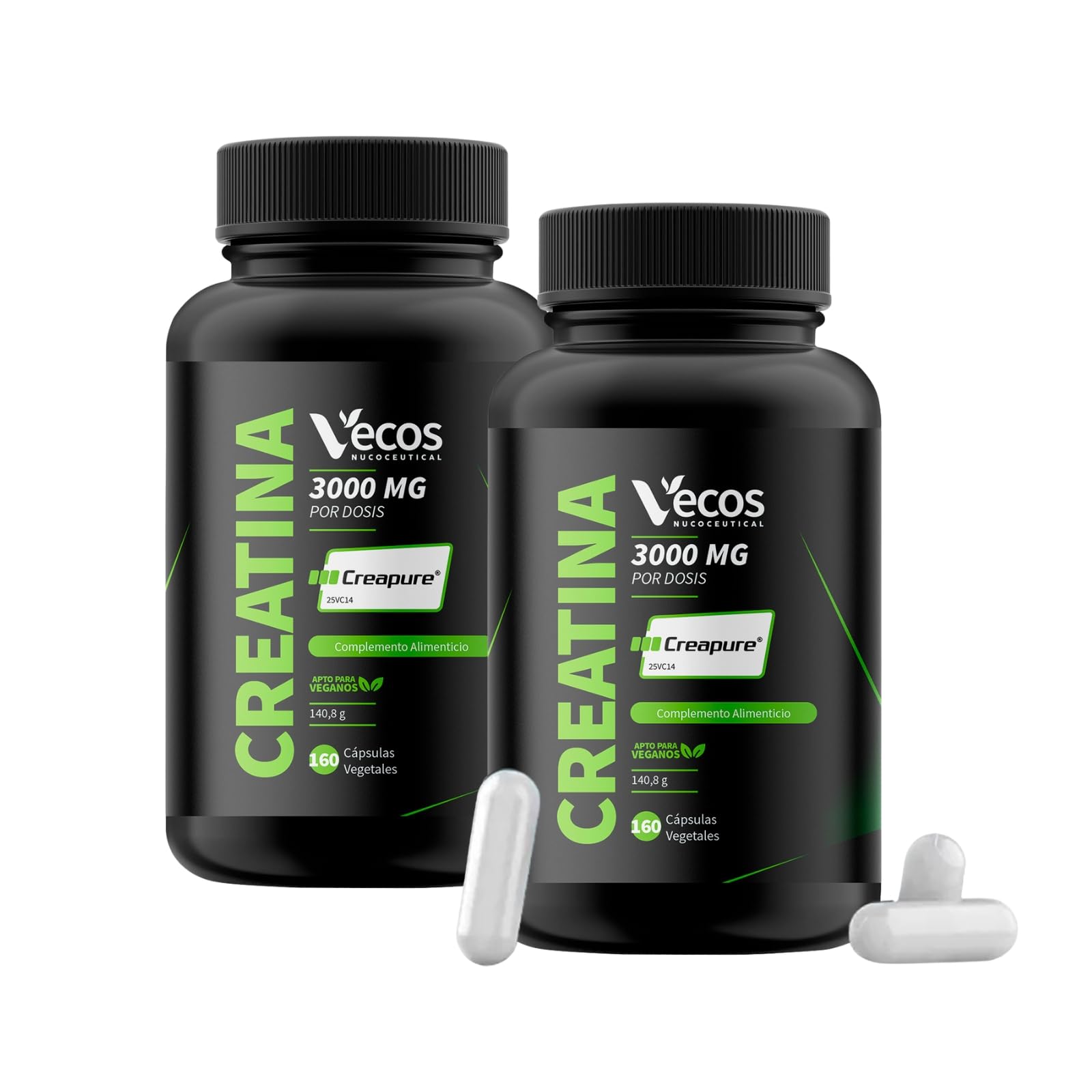 Creatina Monohidrato Creapure® 3000 mg en Cápsulas Vegetales – Alta Pureza Alemana para Fuerza, Energía y Recuperación (320 Cápsulas (2 Botes))