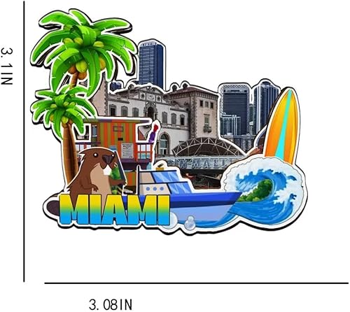 Miniatura 3 de Imán de madera para nevera de Miami Florida USA Monumentos 3D de viaje coleccionables, recuerdos decorativos hechos a mano -2646
