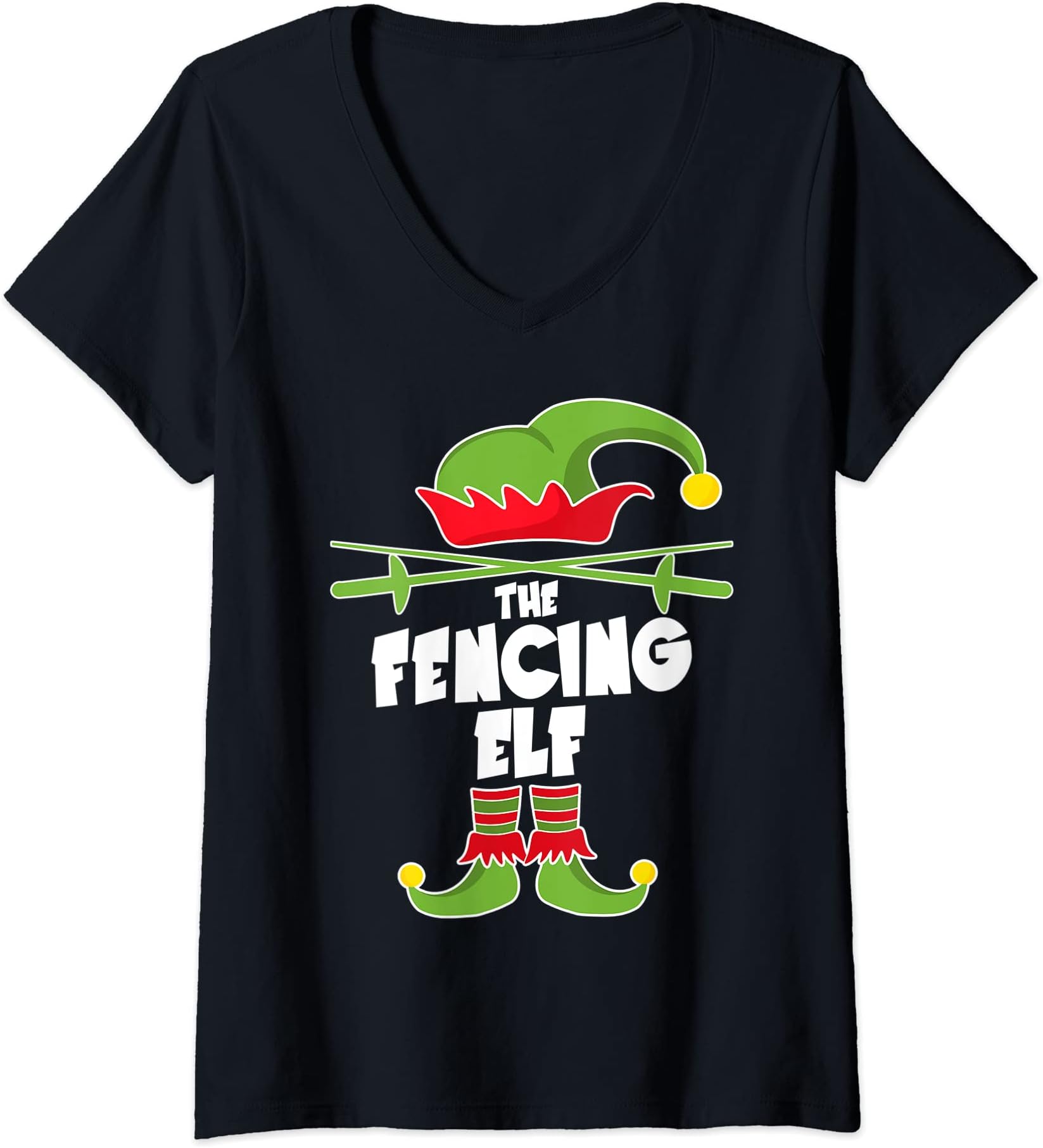 Elf Matching Family Christmas Party PajamaWomens Fencing Elf Squad Shirt Fencer Christmas Elf Costume V-Neck T-Shirt