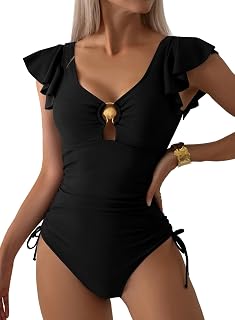 Aleumdr Womens Tummy Control Swimsuits Slimming One Piece Bathing Suits Popular Swimsuit Shell Ruffle Swimwear