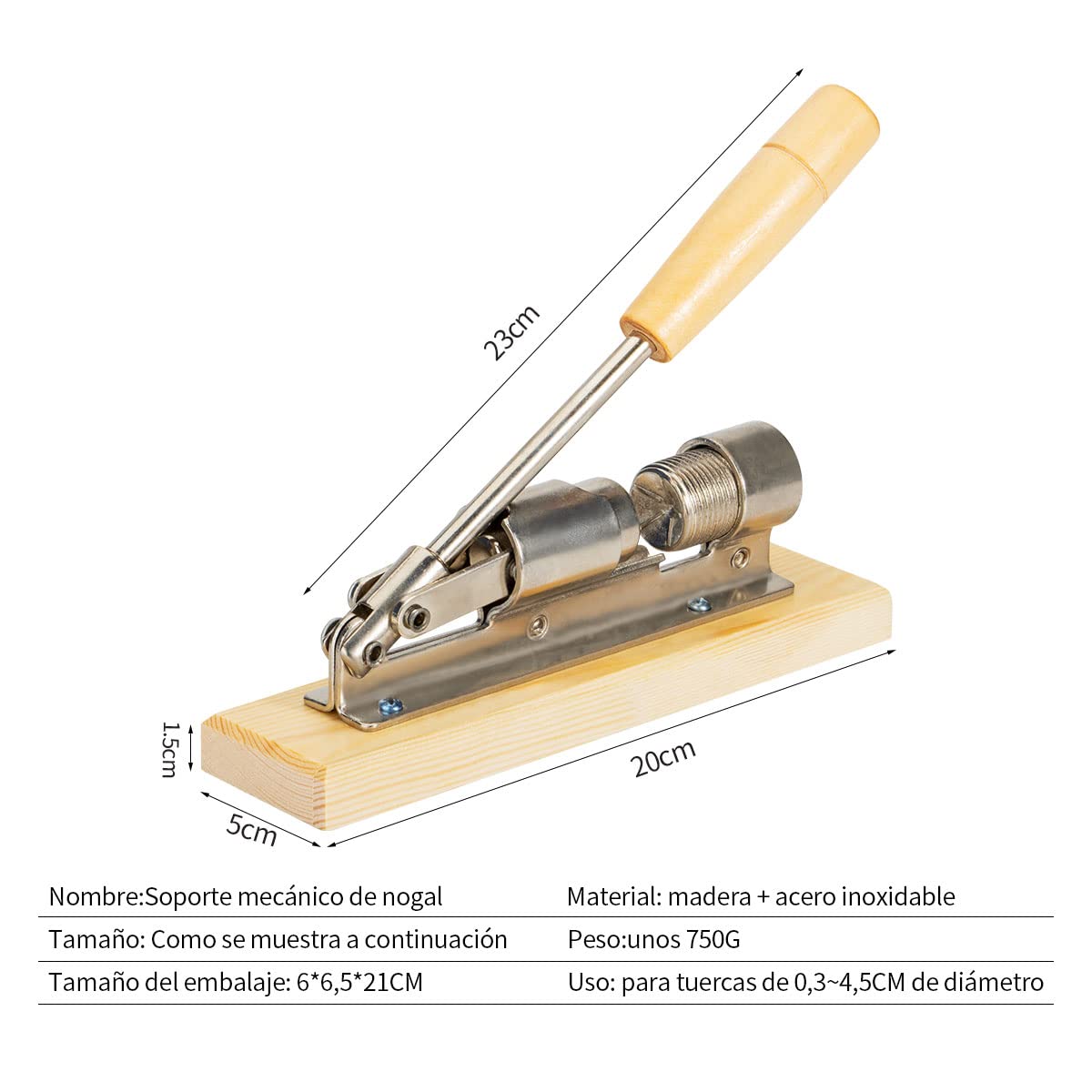 Cascanueces Mecánico De Alta Resistencia, Abridor De Nueces Herramientas De Cocina Con Base De Madera De Escritorio Y Mango Para Abrir Nueces