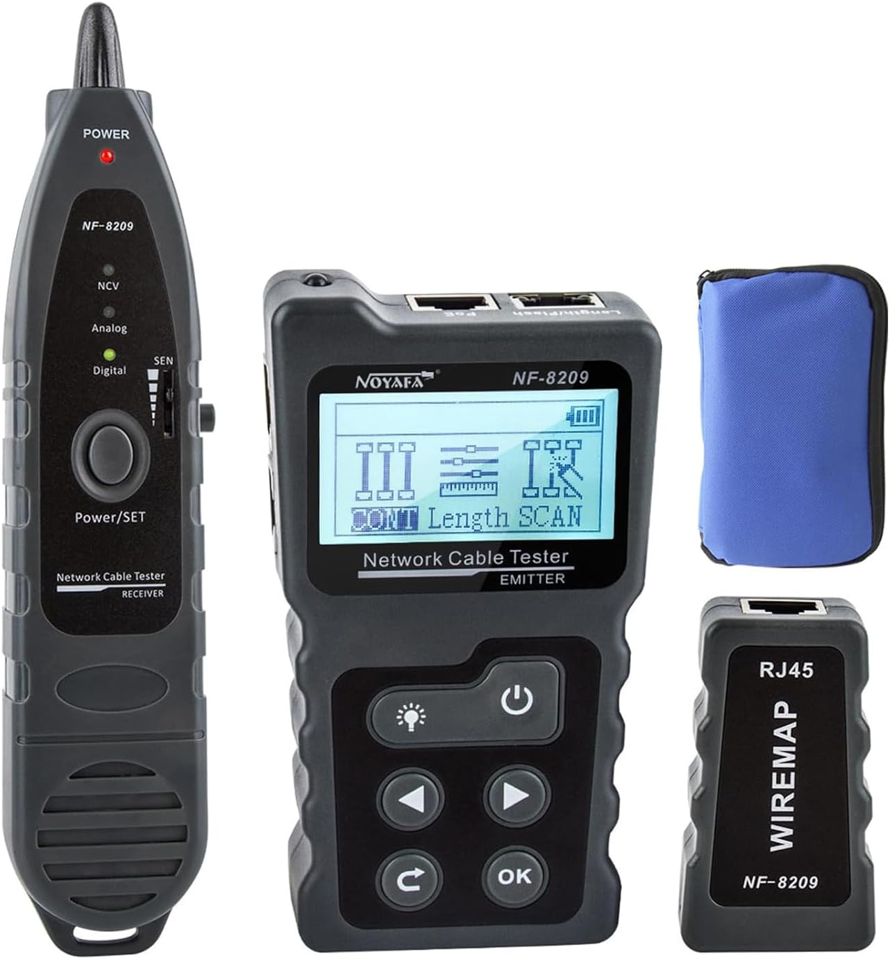 NF-8209 Network Cable Tester, Ethernet Cable Wire Tester with POE & NCV for CAT5/CAT6 Wire Tracer, Length Test, RJ45 Network Tester Kit for Cable Tracer Telephone Line Finder Home Repair