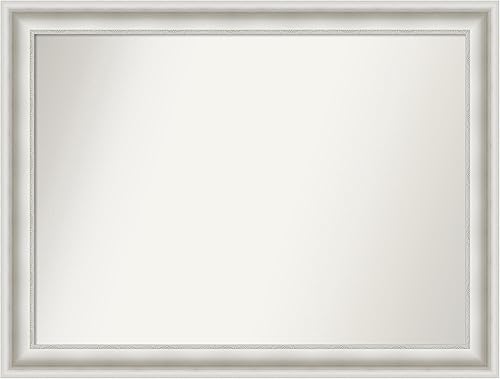 Amanti Art Espejo de baño blanco para sobre el fregadero, 35 x 46 pulgadas, espejo rectangular blanco de sala de tocador, marco de madera