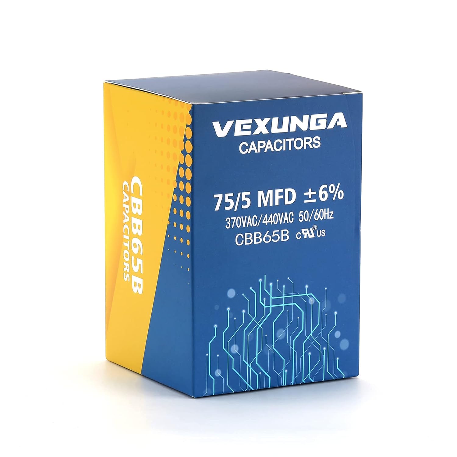 VEXUNGA 75/5 uF 75+5 MFD 370VAC or 440VAC Dual Run Start Round A/C Capacitor CBB65 CBB65B Air Conditioner Capacitors for AC Unit Fan Motor Start or Heat Pump or Condenser Straight Cool
