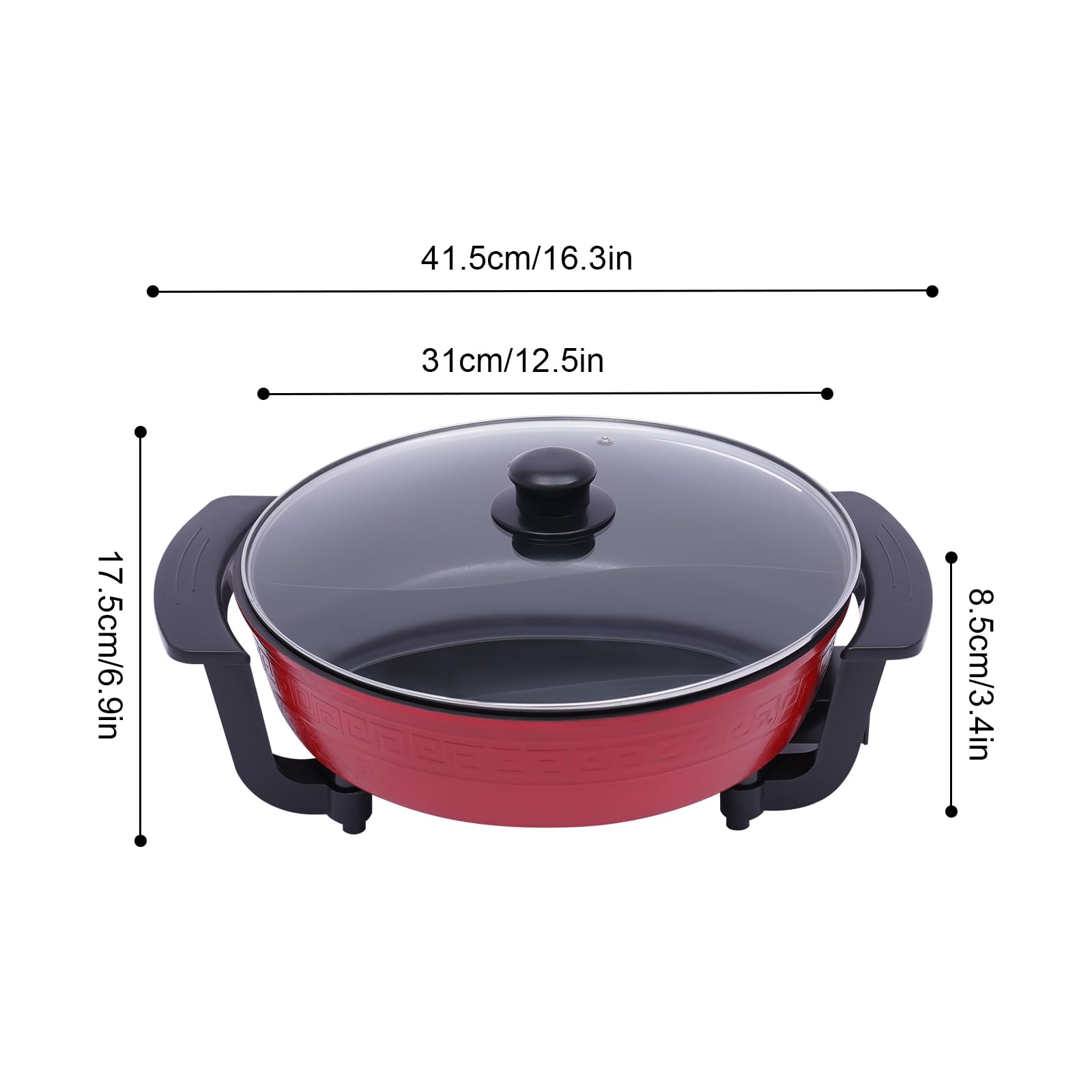 1300W 6L Twin Hot Pot Pot Pot avec couvercle Hotpot électrique 2 Pièces Cuisine Cuisine Outil de cuisine Rouge