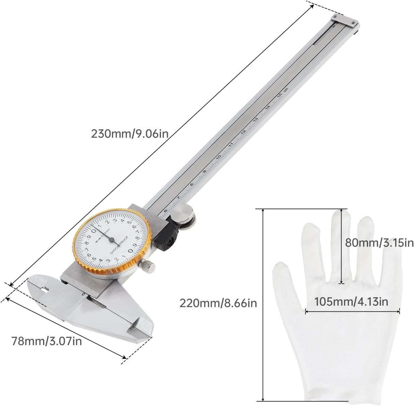 0-150mm Vernier Calipers Metric Scale Carbon Steel Shockproof Dial Caliper Gauge Ruler Depth Measuring Tool Kit with Gloves Case