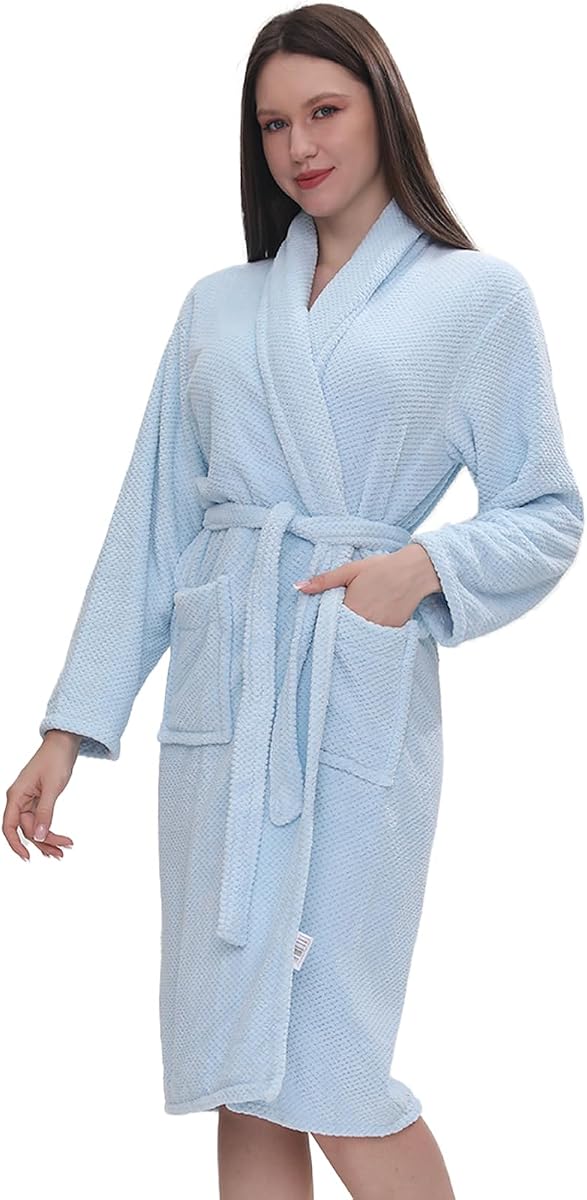 Premium Fleece Womens Robe, Super Soft Cozy Bathrobe for Women Long Plush Shawl Collar Spa Warm Quick Dry