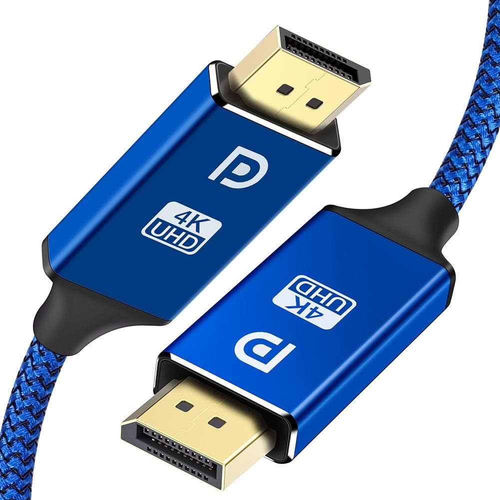 DisplayPort Cable,Capshi 4K DP Cable Nylon Braided -(4K@60Hz,2K@144Hz) Display Port Cable Ultra High Speed DisplayPort to DisplayPort Cable 6.6ft for Laptop PC TV etc- Gaming Monitor Cable(Blue)