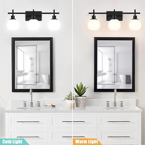 Miniatura 3 de Accesorios de iluminación modernos para tocador, 3 luces negras para baño, sobre el espejo, lámpara de tocador montada en la pared del baño con