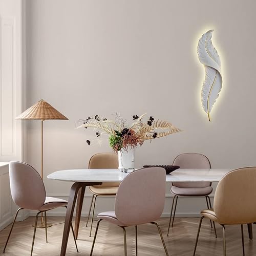 Miniatura 3 de Lámpara de pared de plumas moderna LED regulable con diseño de plumas blancas elegante 3000 K-6000 K, lámpara de pared LED vintage para dormitorio,